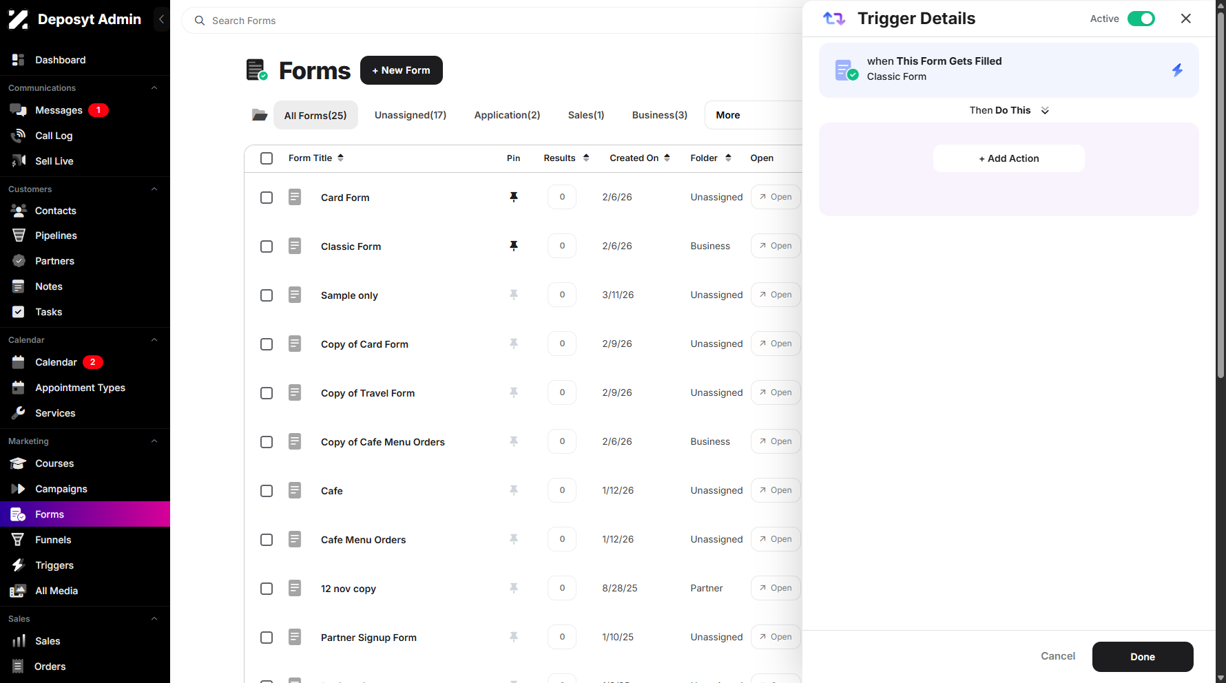 Step 4: The trigger pop-up will appear, prompting you to set your preferred action.