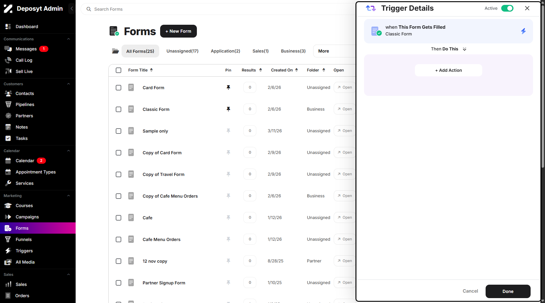 Step 4: The trigger pop-up will appear, prompting you to set your preferred action.