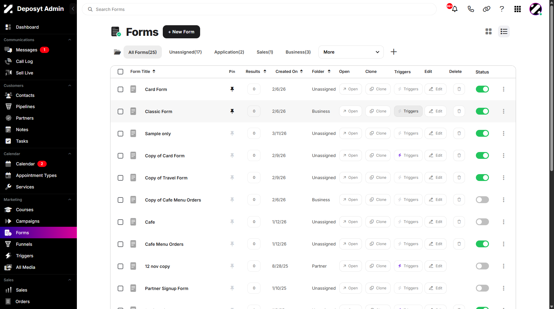 Step 3: Select a form, hover over it, and click the Trigger button to proceed.