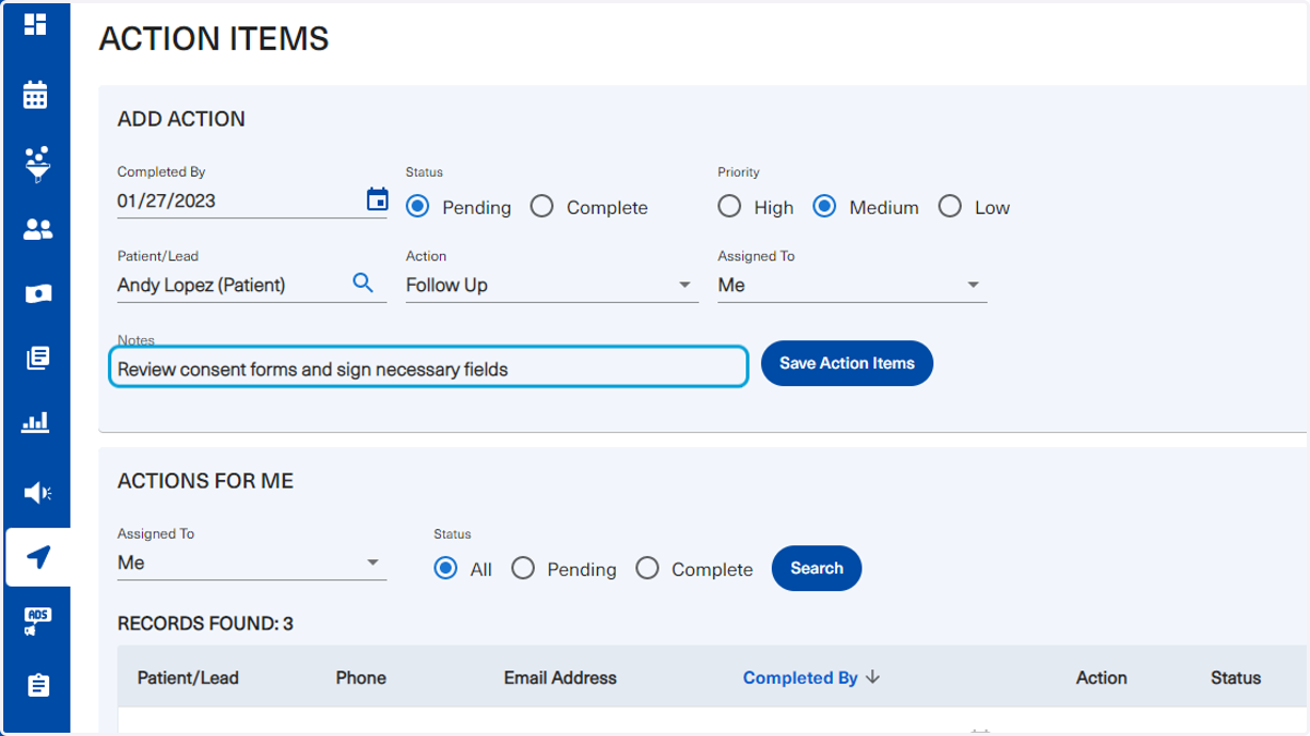 Under notes, the user is able to fill additional comments/information regarding the action item