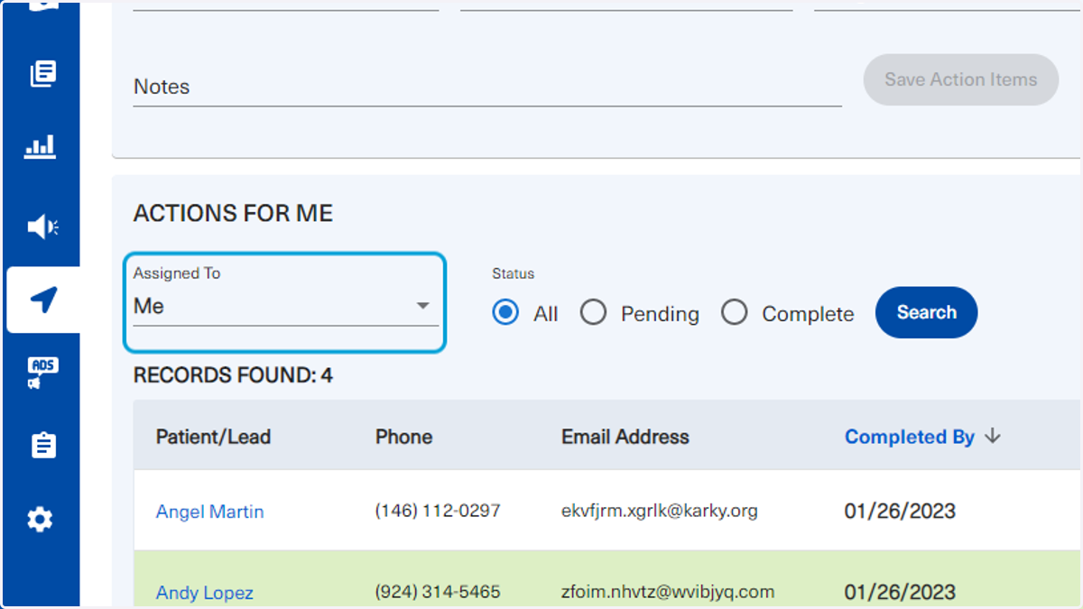 In the Actions For Me section, the user is able to filter the action items