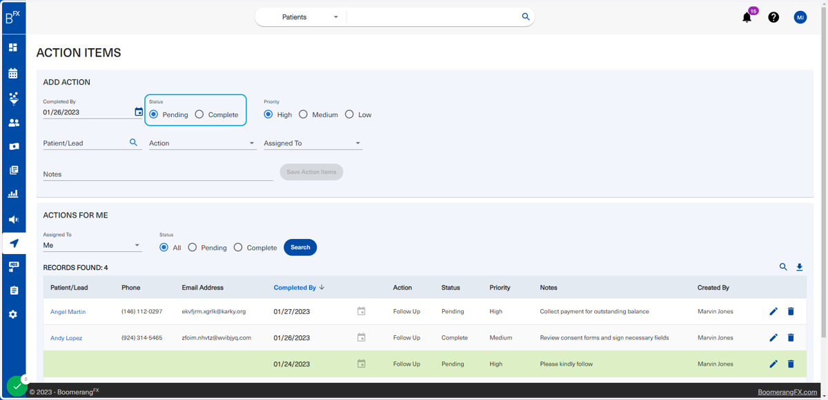 The status is set to Pending by default as the action has not been completed yet