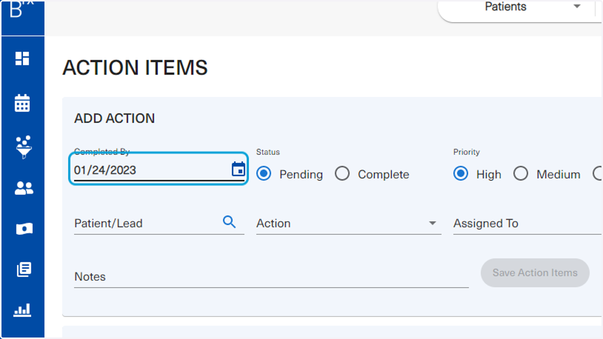 To begin, the user will start by setting a deadline for the action item
