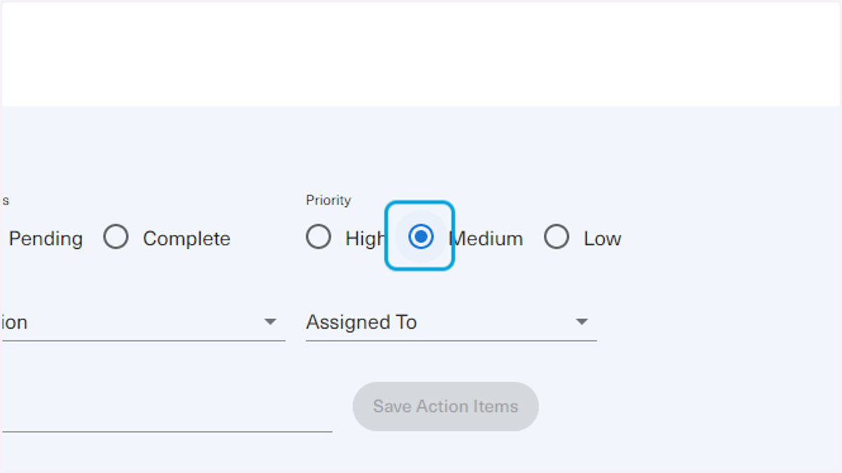 Under Priority, the user will be able to indicate how urgent this action item is