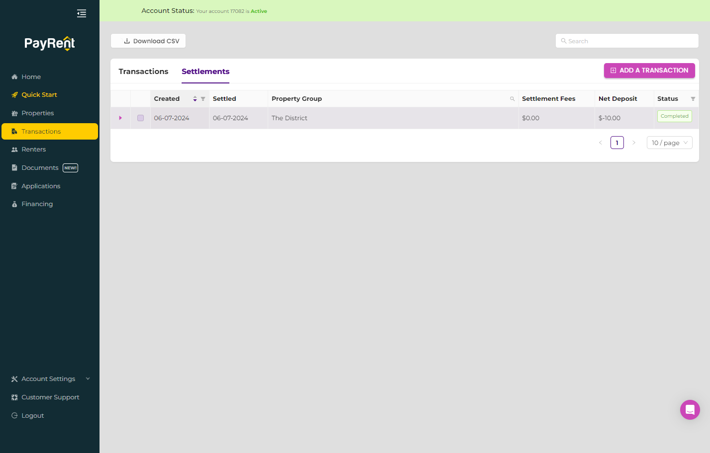Click on the settlement you want to download.
