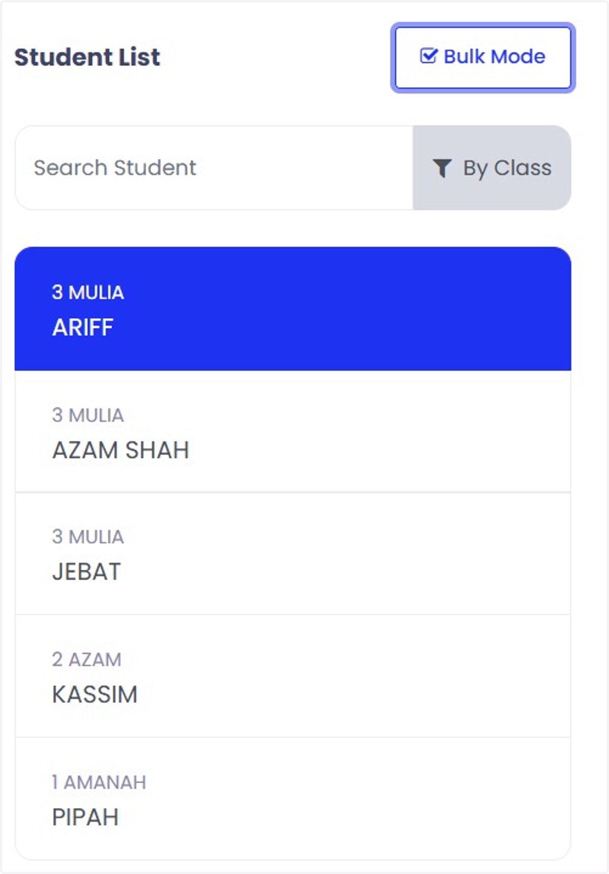 Untuk carian satu per satu klik di bahagian "search student".