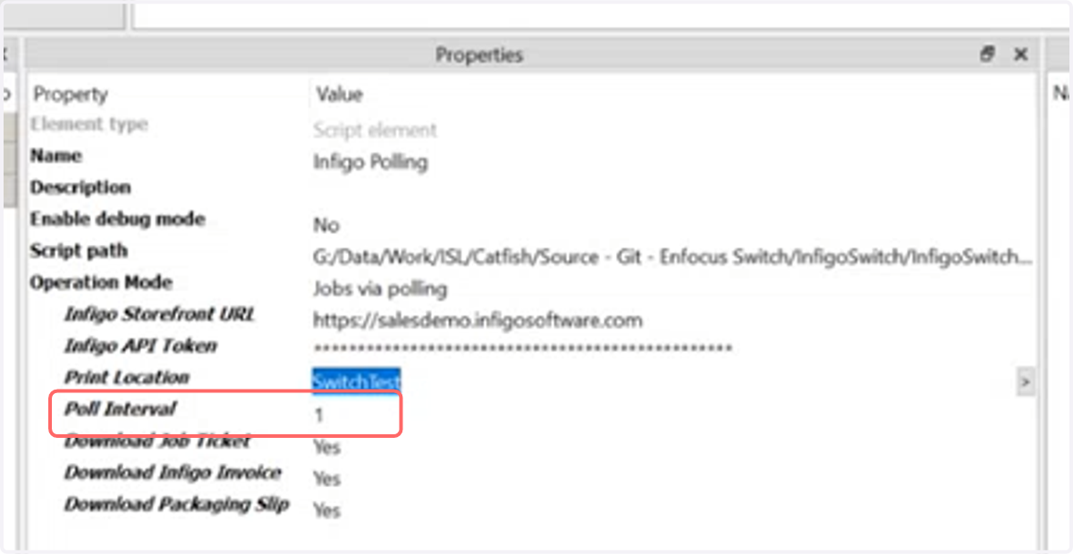 Configure polling interval within the flow element in Enfocus Switch