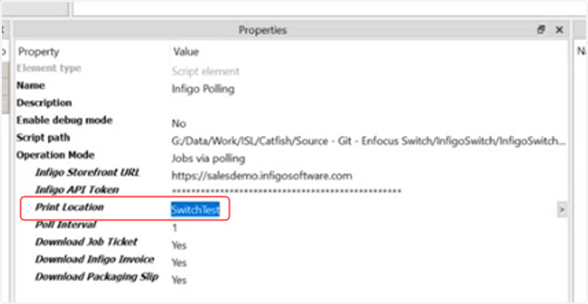 Link the flow element to relevant Infigo print locations