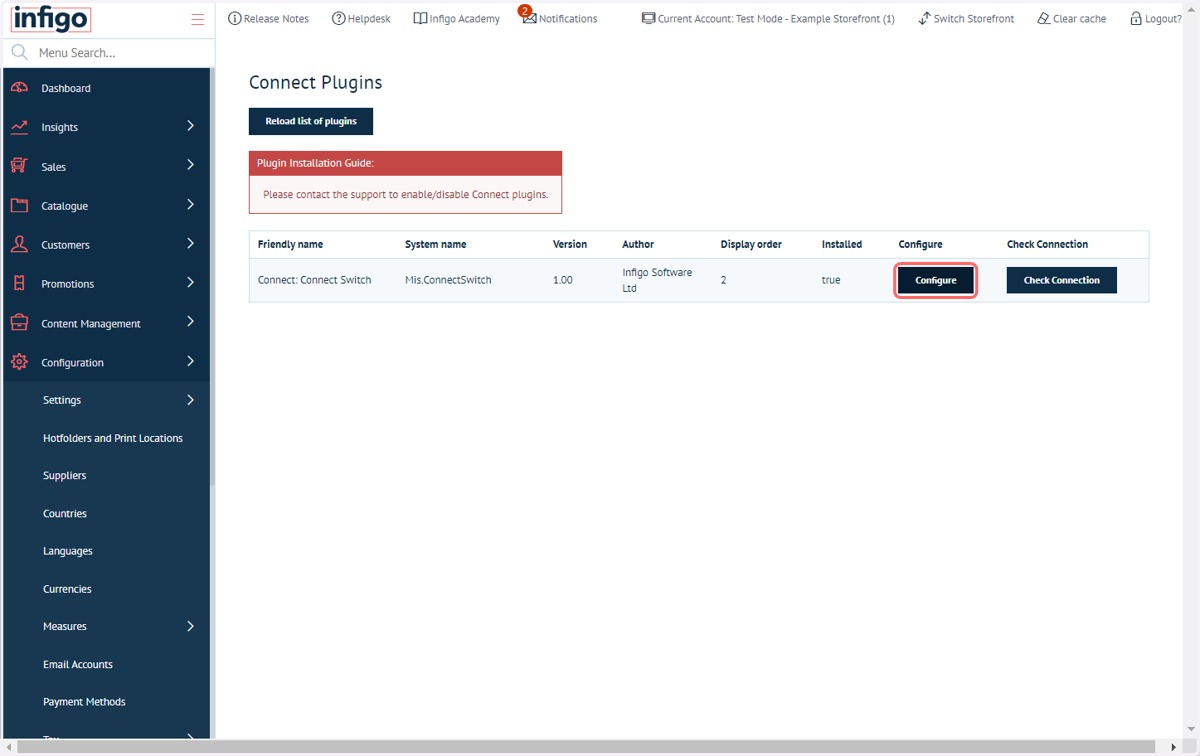 Click on Configure on the Connect: Switch row