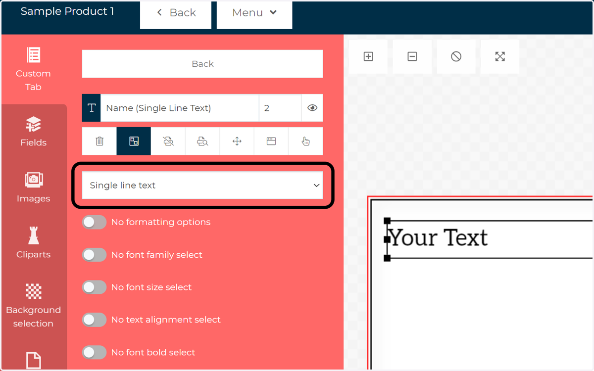 Select the required content format for this text box from the dropdown.
