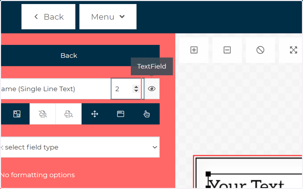 Click this icon to control whether this field is displayed or hidden on the canvas
