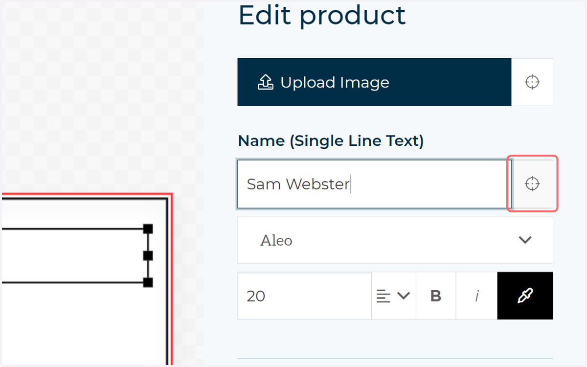 If you have a lot of fields on your canvas, it may be difficult to spot the element this text field relates to. Click the target icon to snap the view to this field.