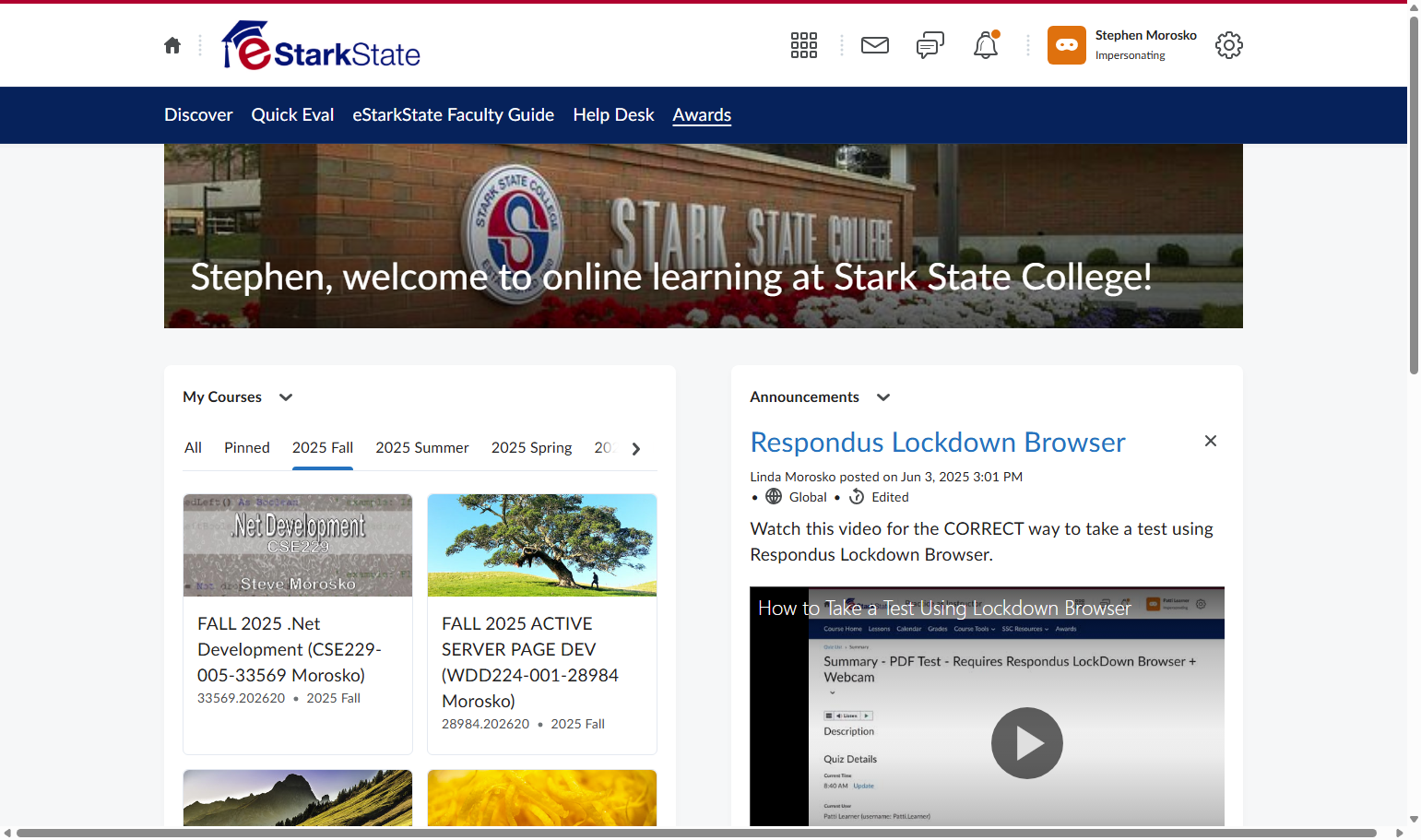 Click on Awards link in the menu bar.