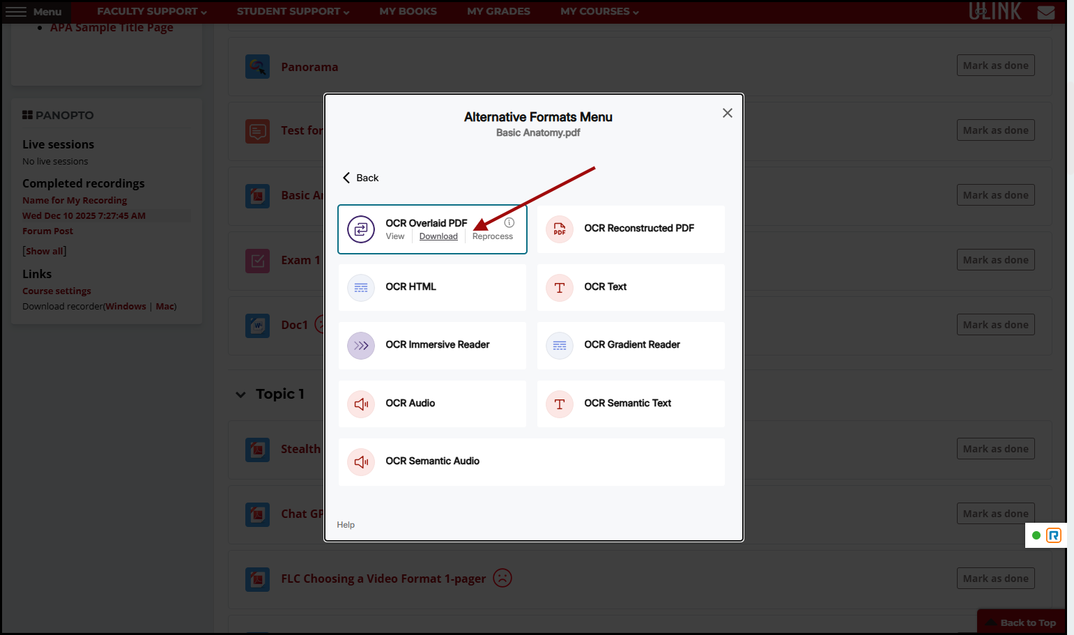 After the OCR Overlay version has processed, click on Download