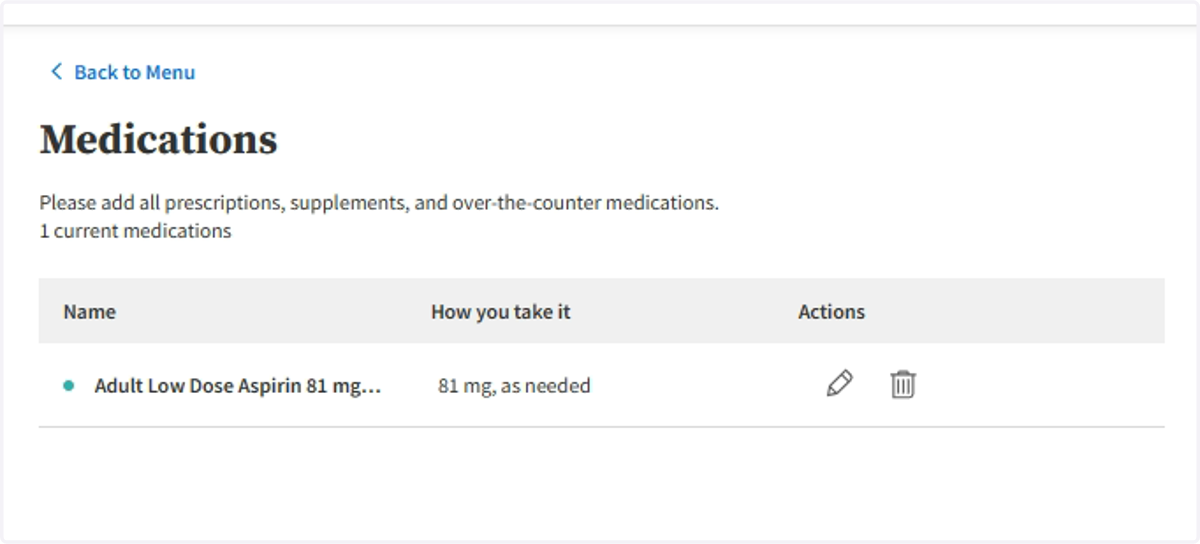 Once you Click on Confirm & Submit, you will see the medication(s) listed