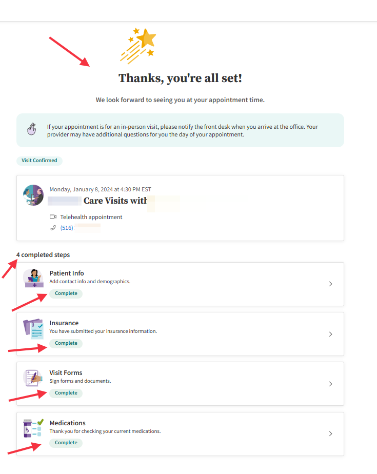 You're all done! You will receive a notification stating "Thanks, you're all set!"