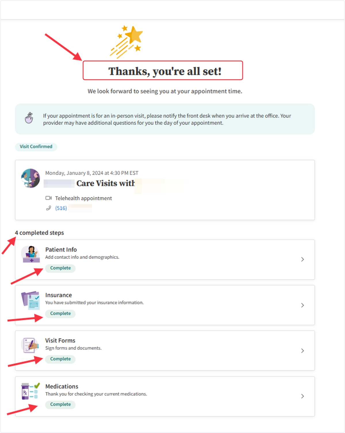 You're all done! You will receive a notification stating "Thanks, you're all set!"