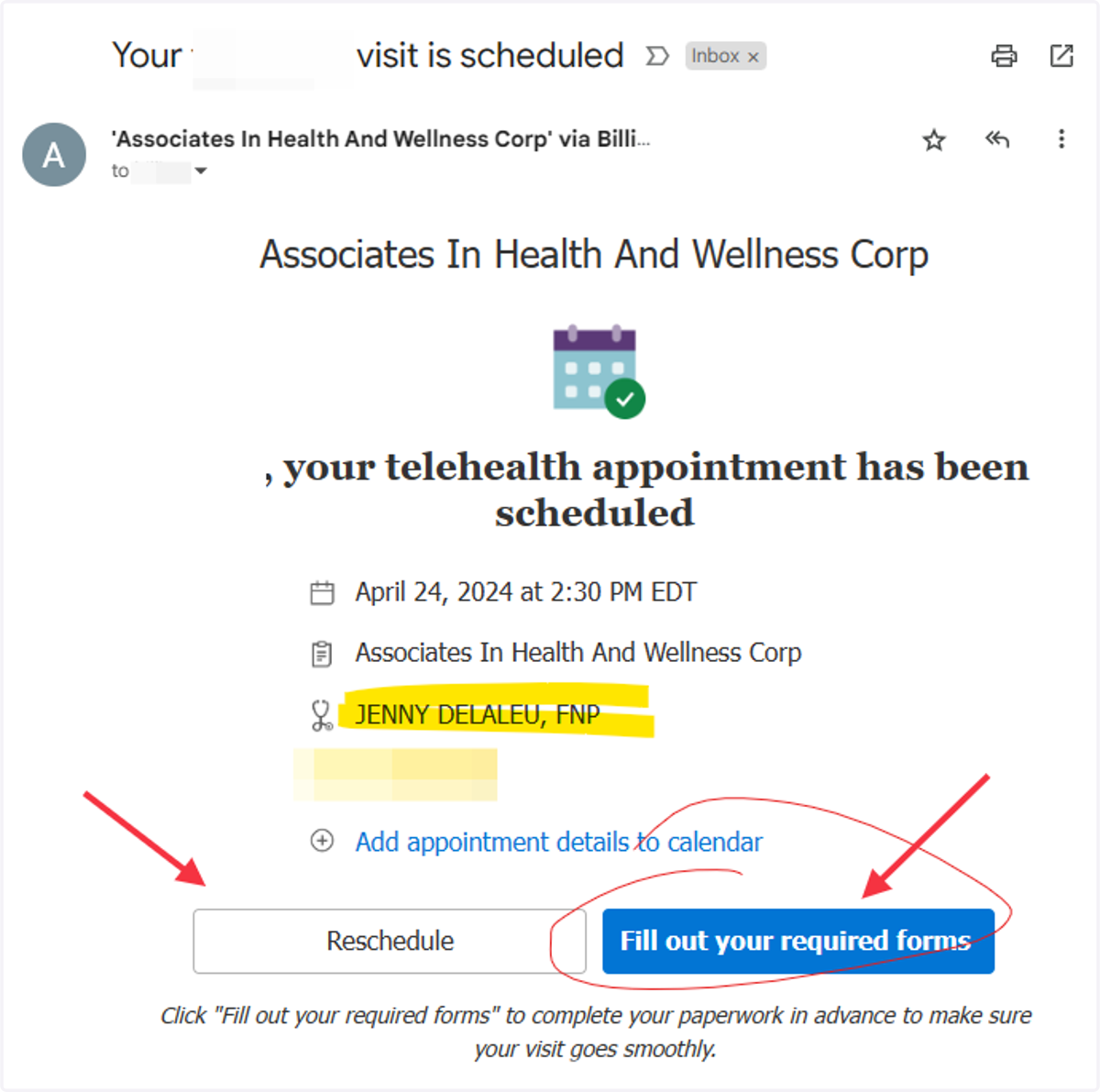 <OR> Days before your visit, you will get an EMAIL to complete your Self Check-In.
