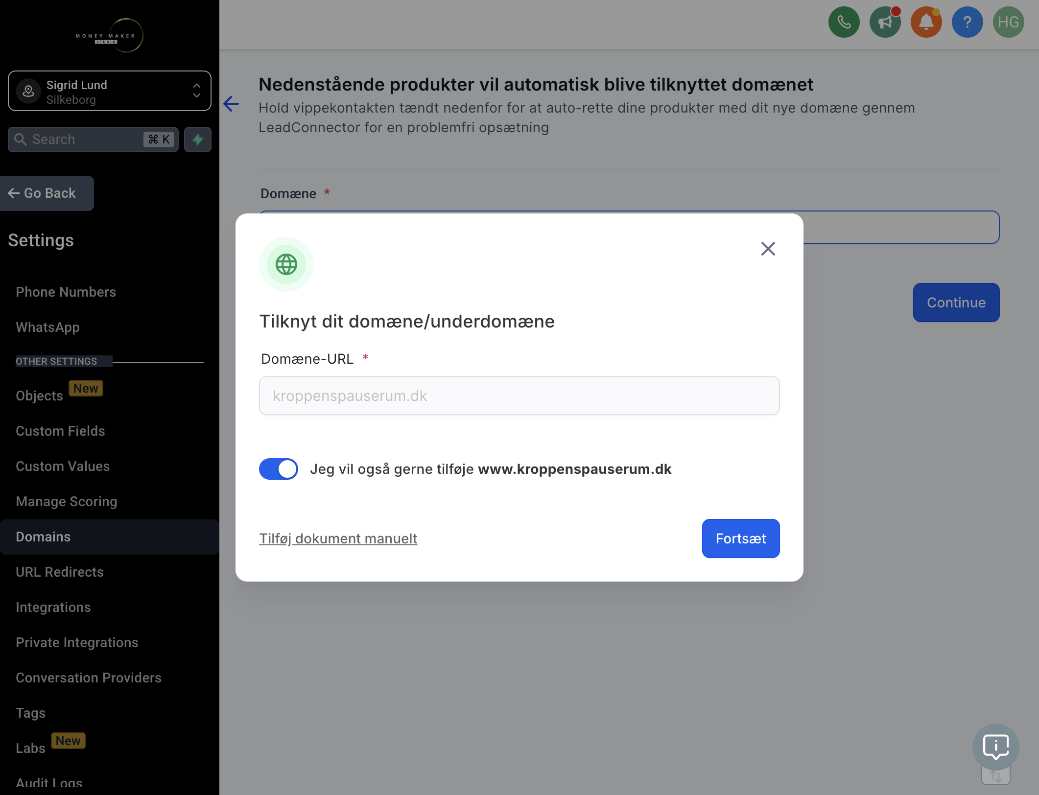 Klik på Tilføj dokument manuelt