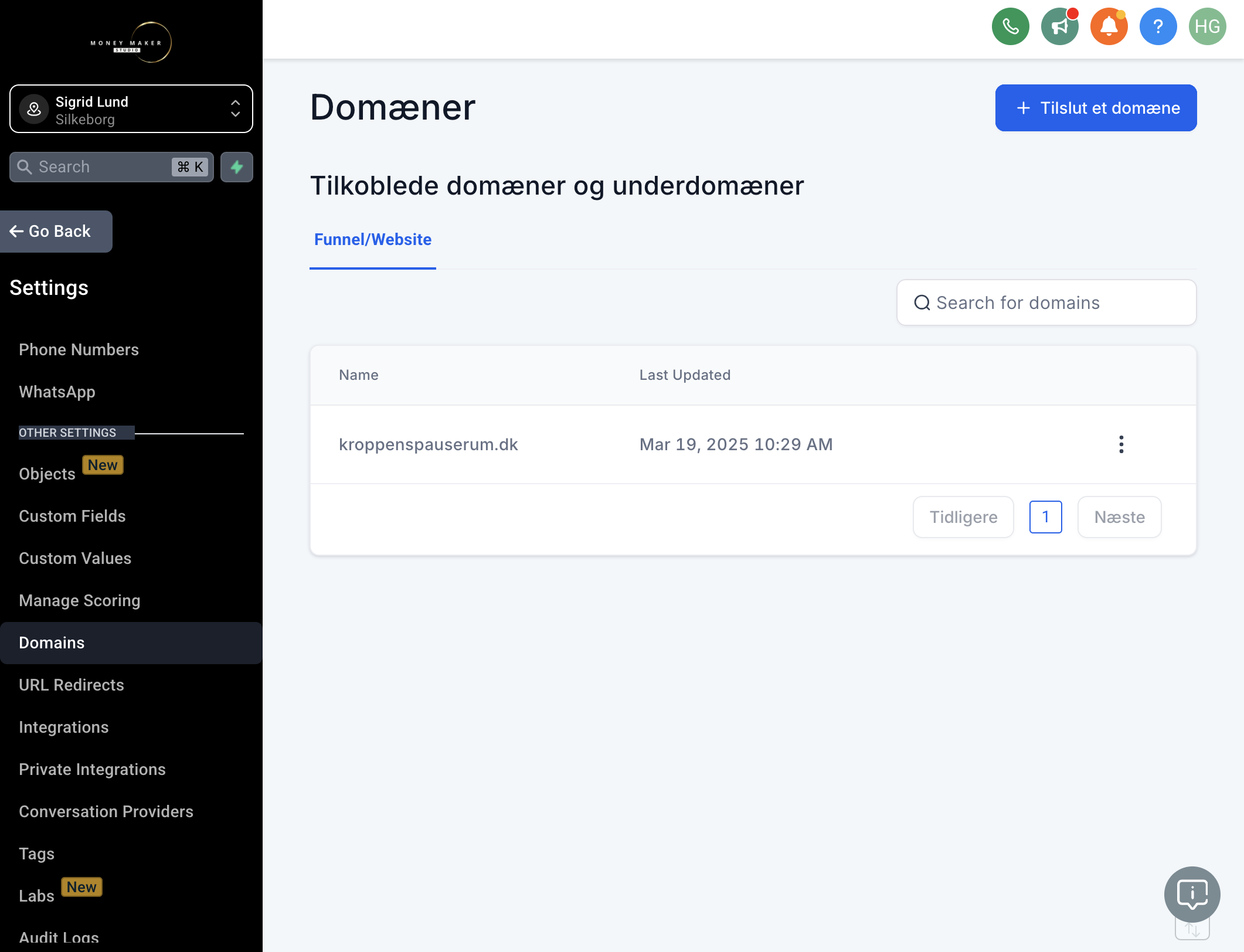 Klik på Tilslut et domæne