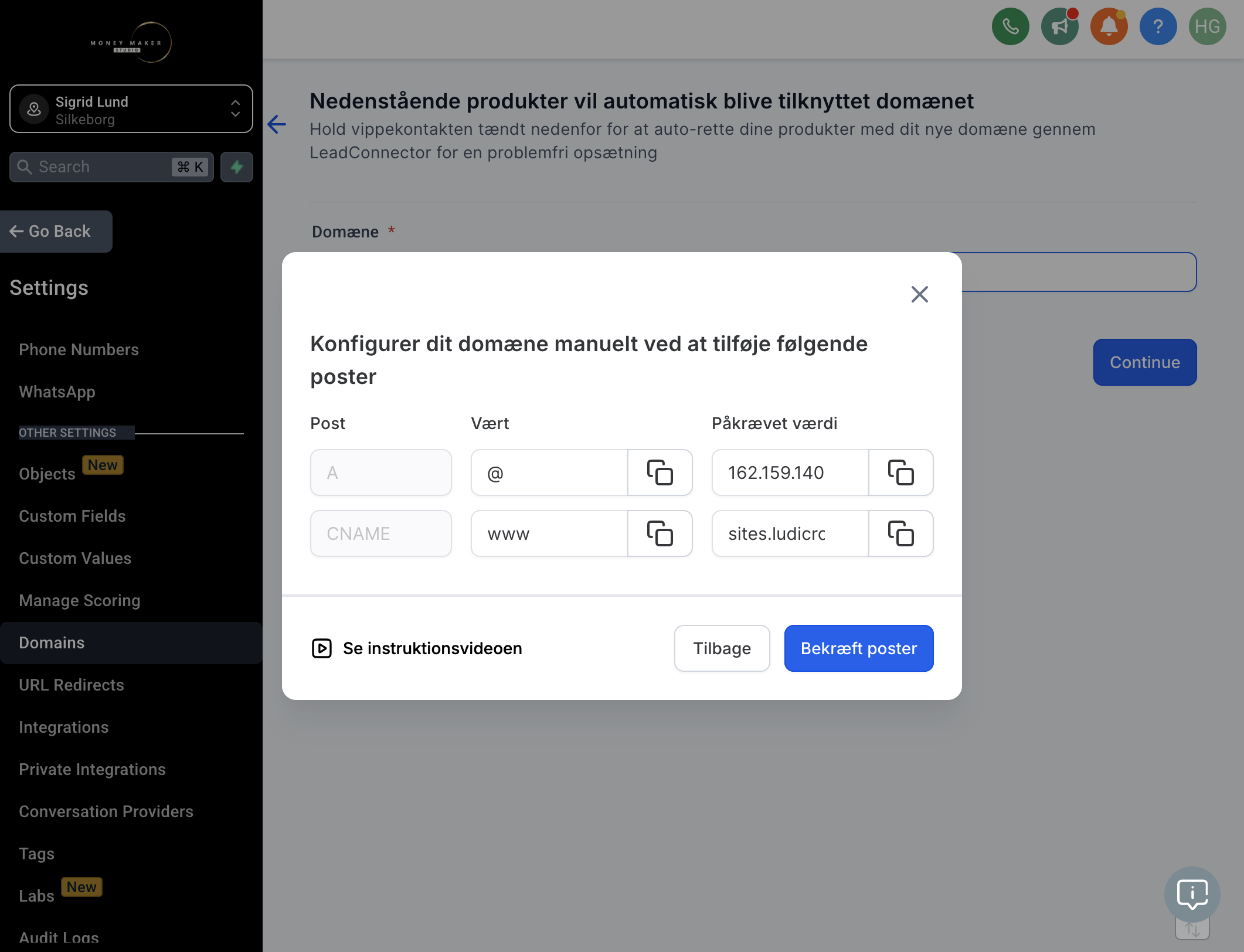 Opret begge DNS Records hos din hostingudbyder