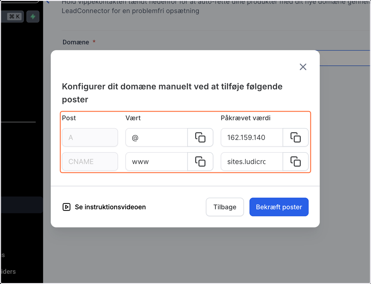 Opret begge DNS Records hos din hostingudbyder