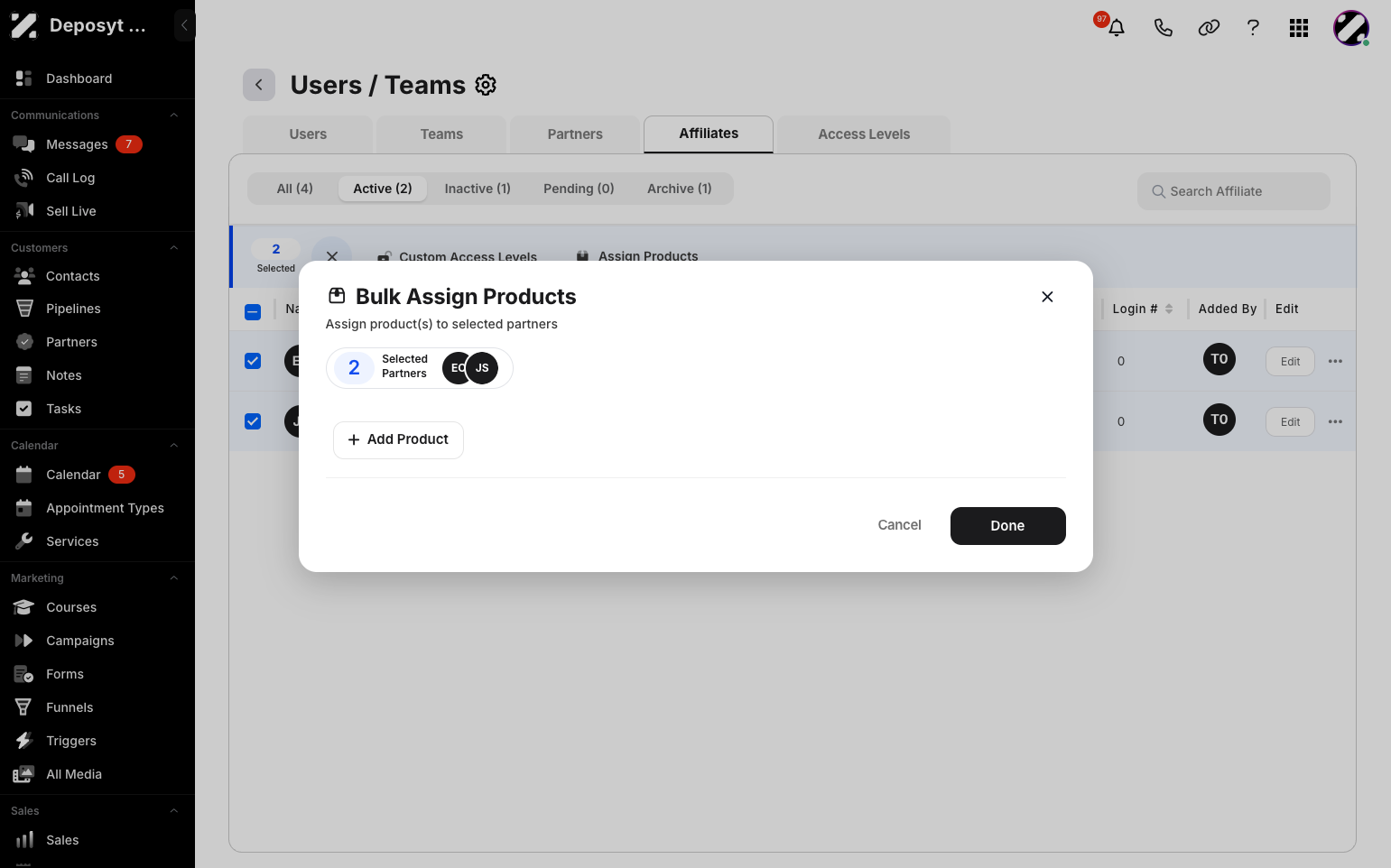 Step 11: A pop-up will appear where you can add products. Click the + Add Product button.
