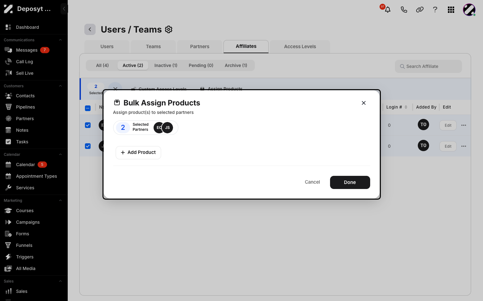 Step 11: A pop-up will appear where you can add products. Click the + Add Product button.