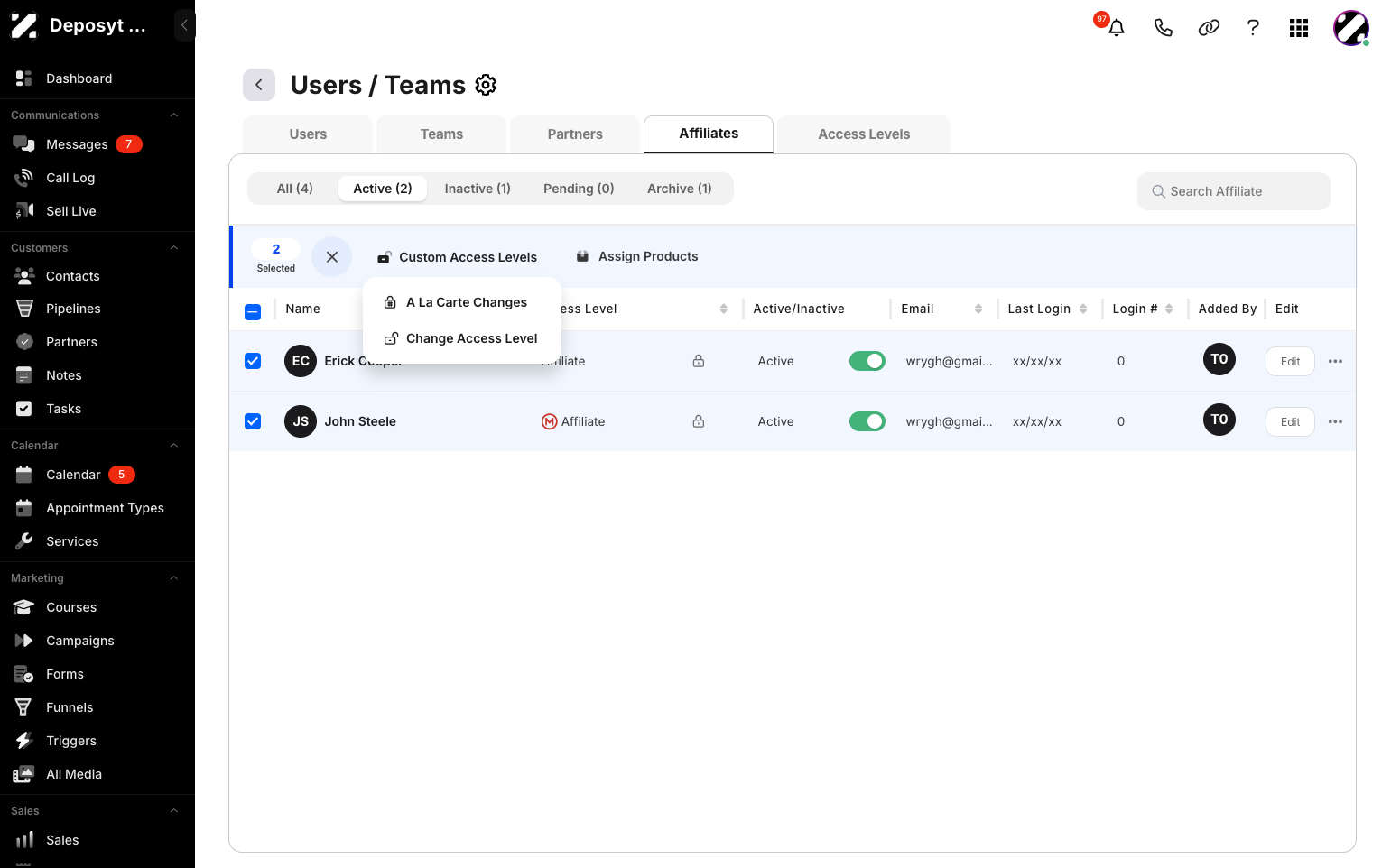 Step 6: Additional options will appear. You can customize the access levels or Assign Products. Click Custom Access Levels