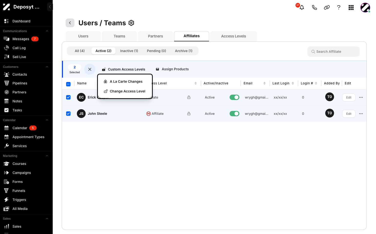 Step 6: Additional options will appear. You can customize the access levels or Assign Products. Click Custom Access Levels