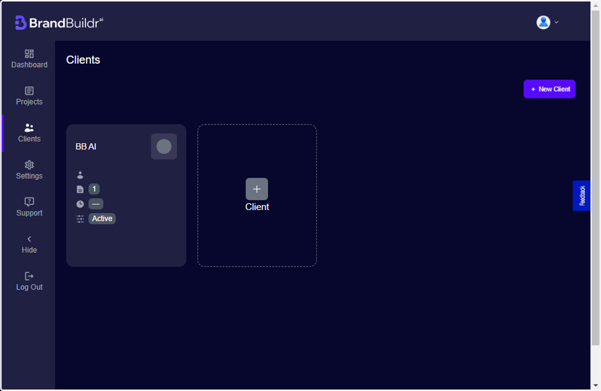 Under Clients, BrandBuildr allows you to