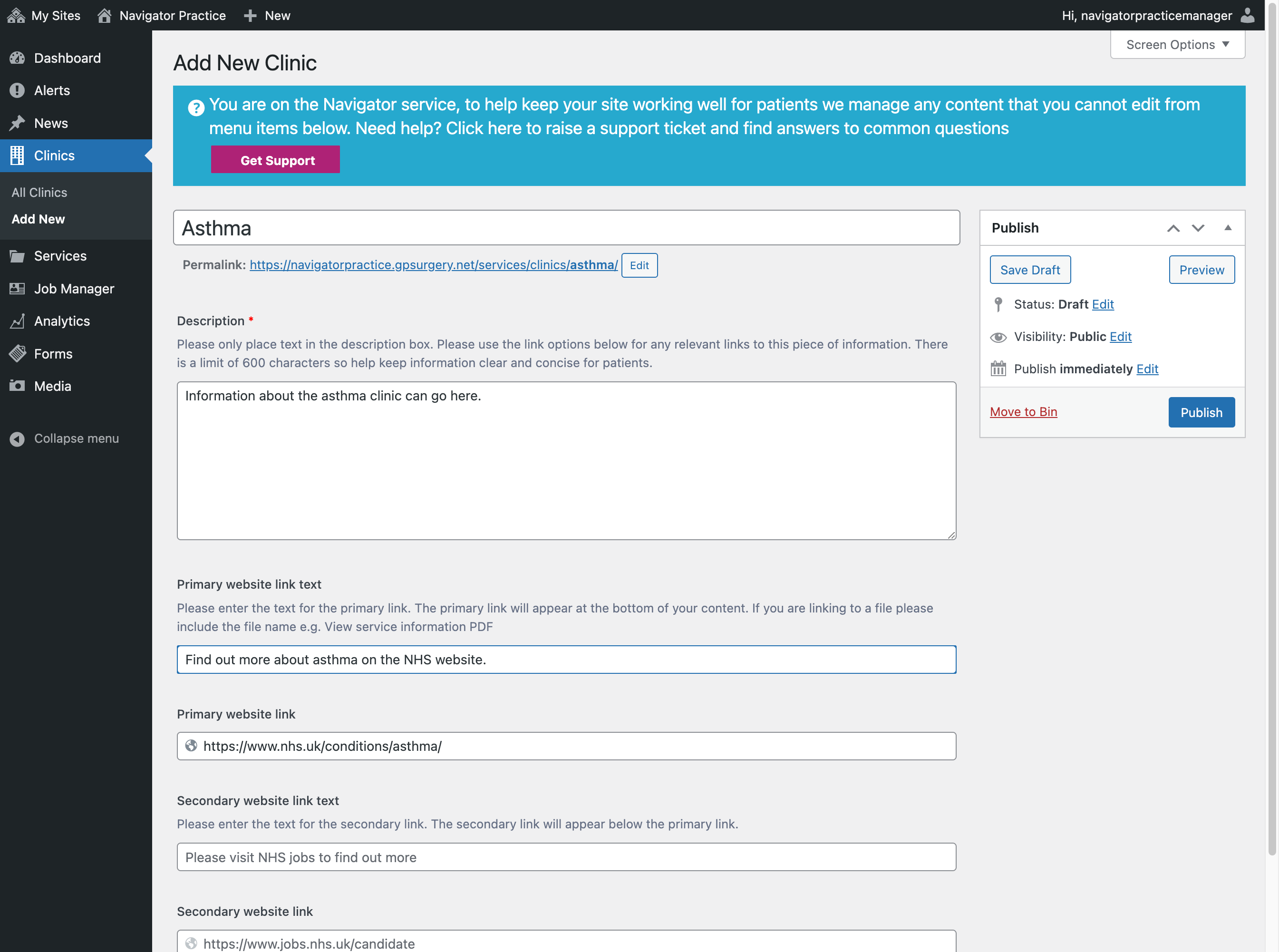 The Publish button in the Publish box.
