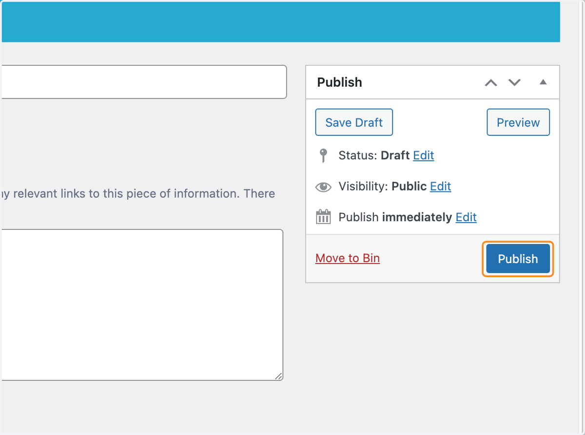 The Publish button in the Publish box.