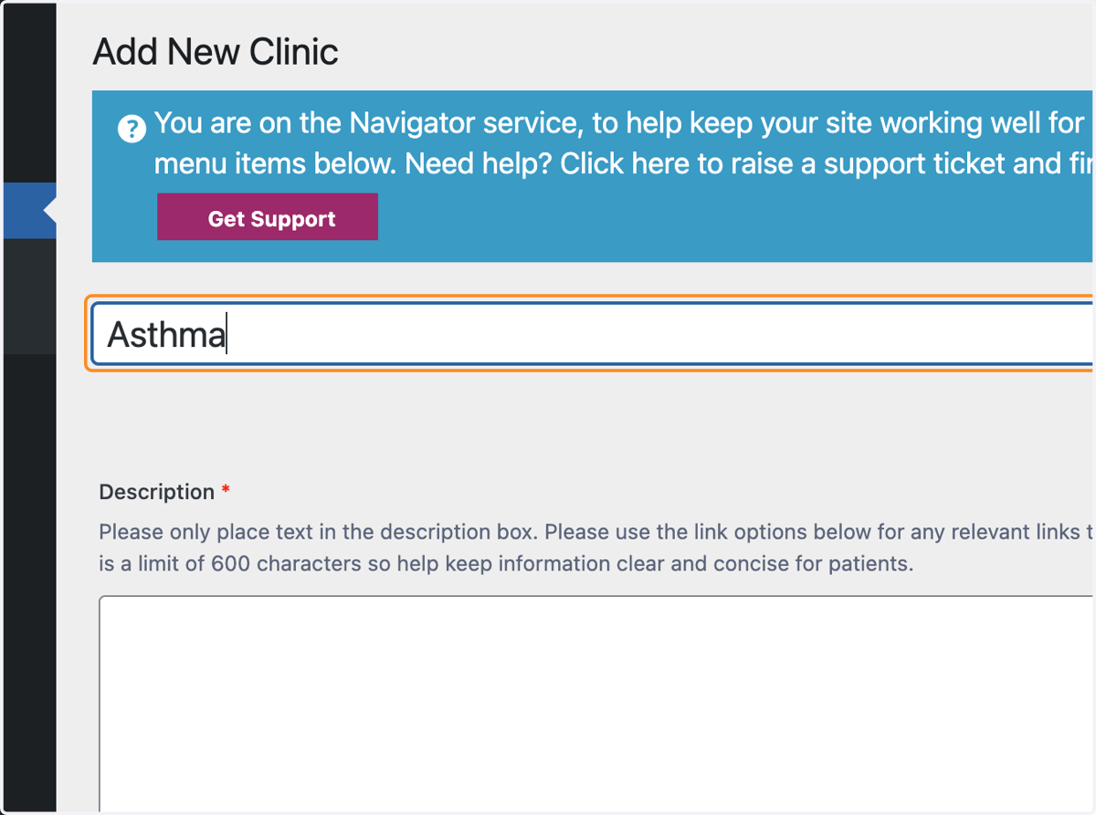 The title box with "Asthma" typed.
