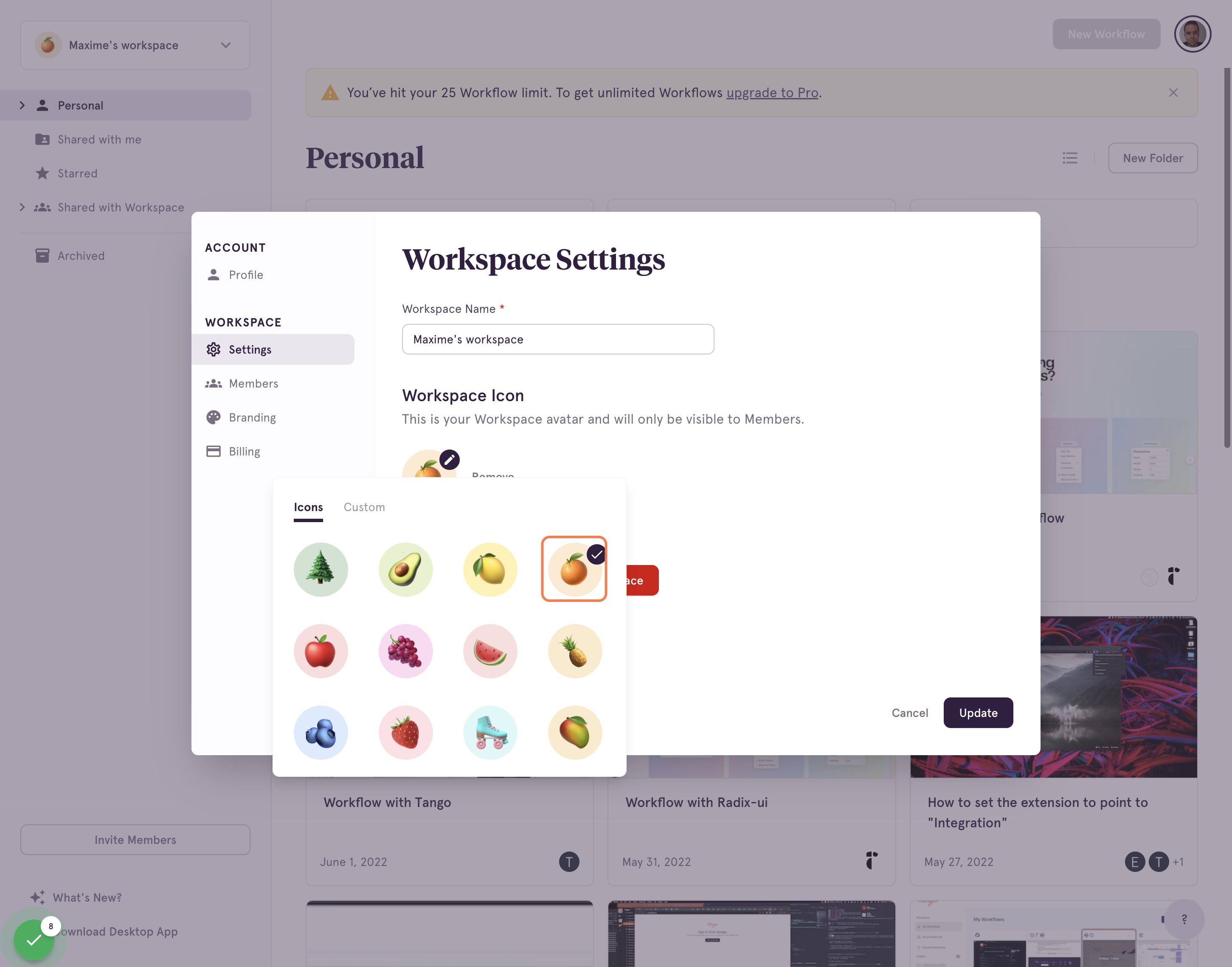 Option 1: Choose a new icon from our library