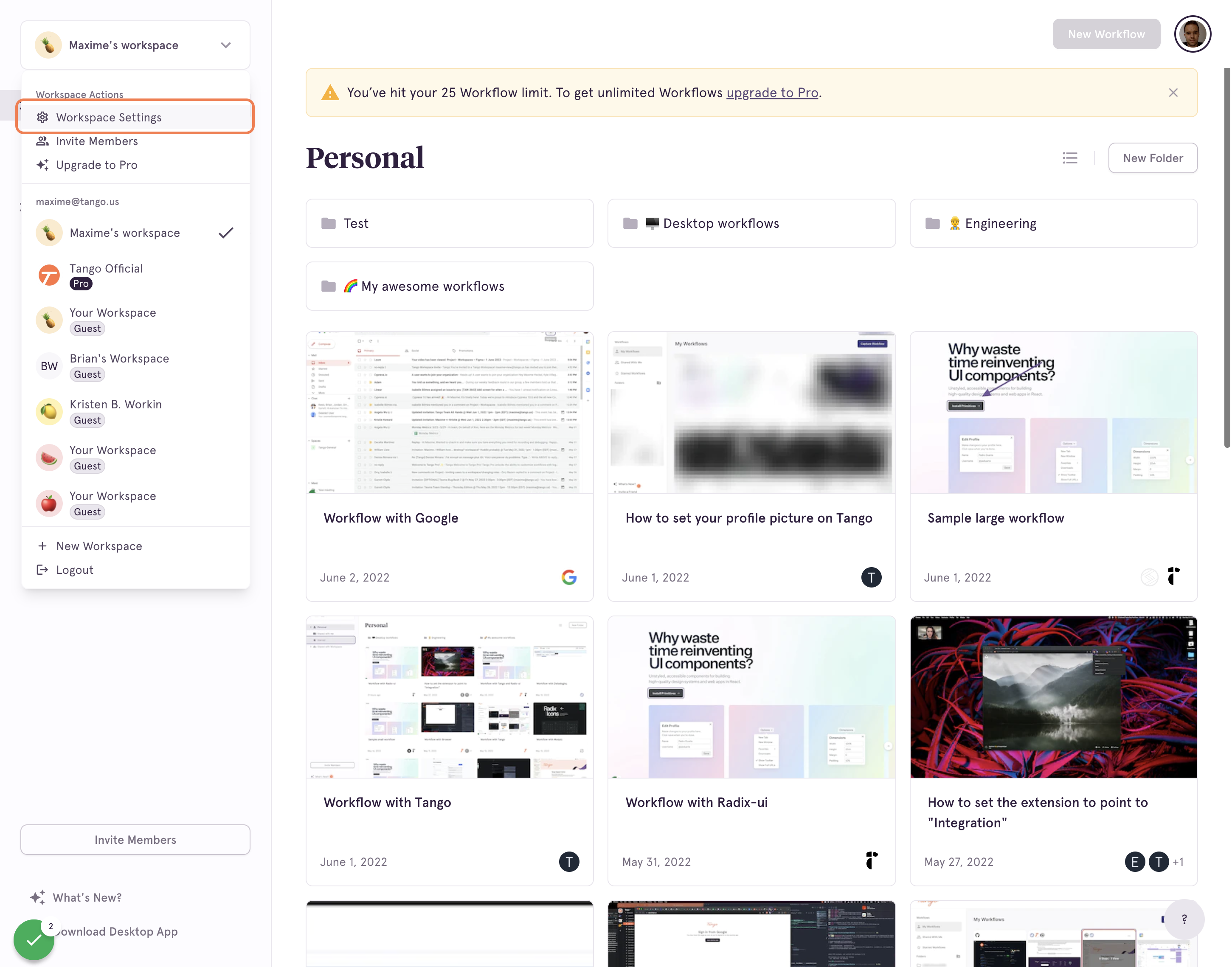 Click on Workspace Settings