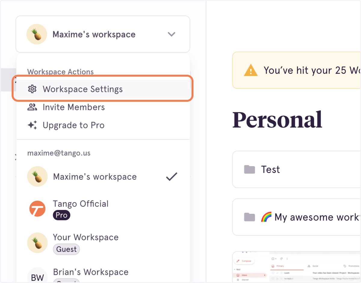 Click on Workspace Settings