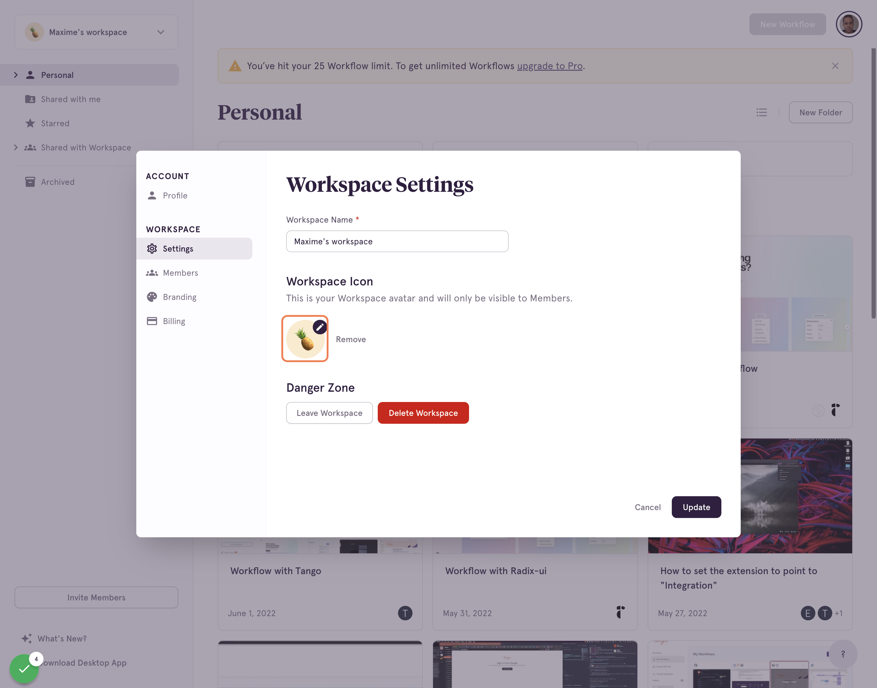 Customize your Workspace Icon