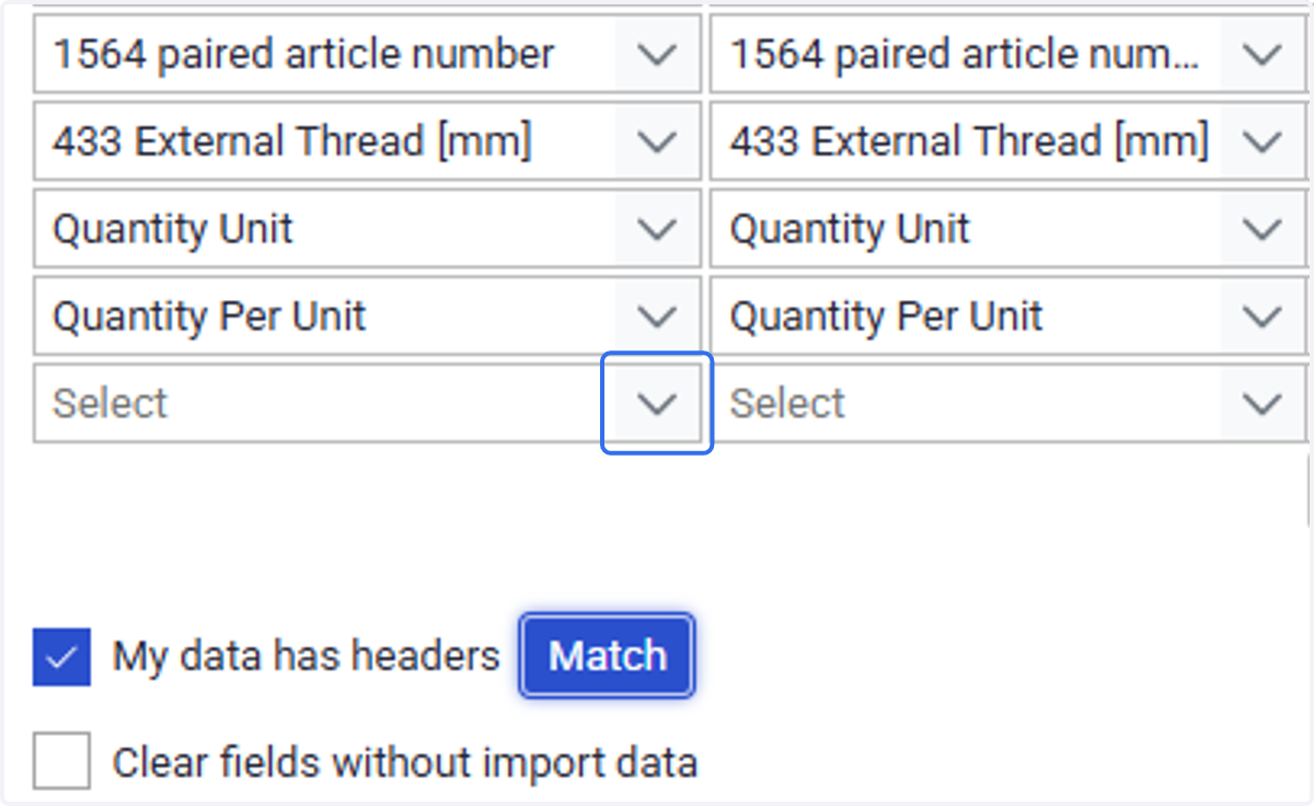 Add manually further columns which were not mapped automatically when clicking on Match