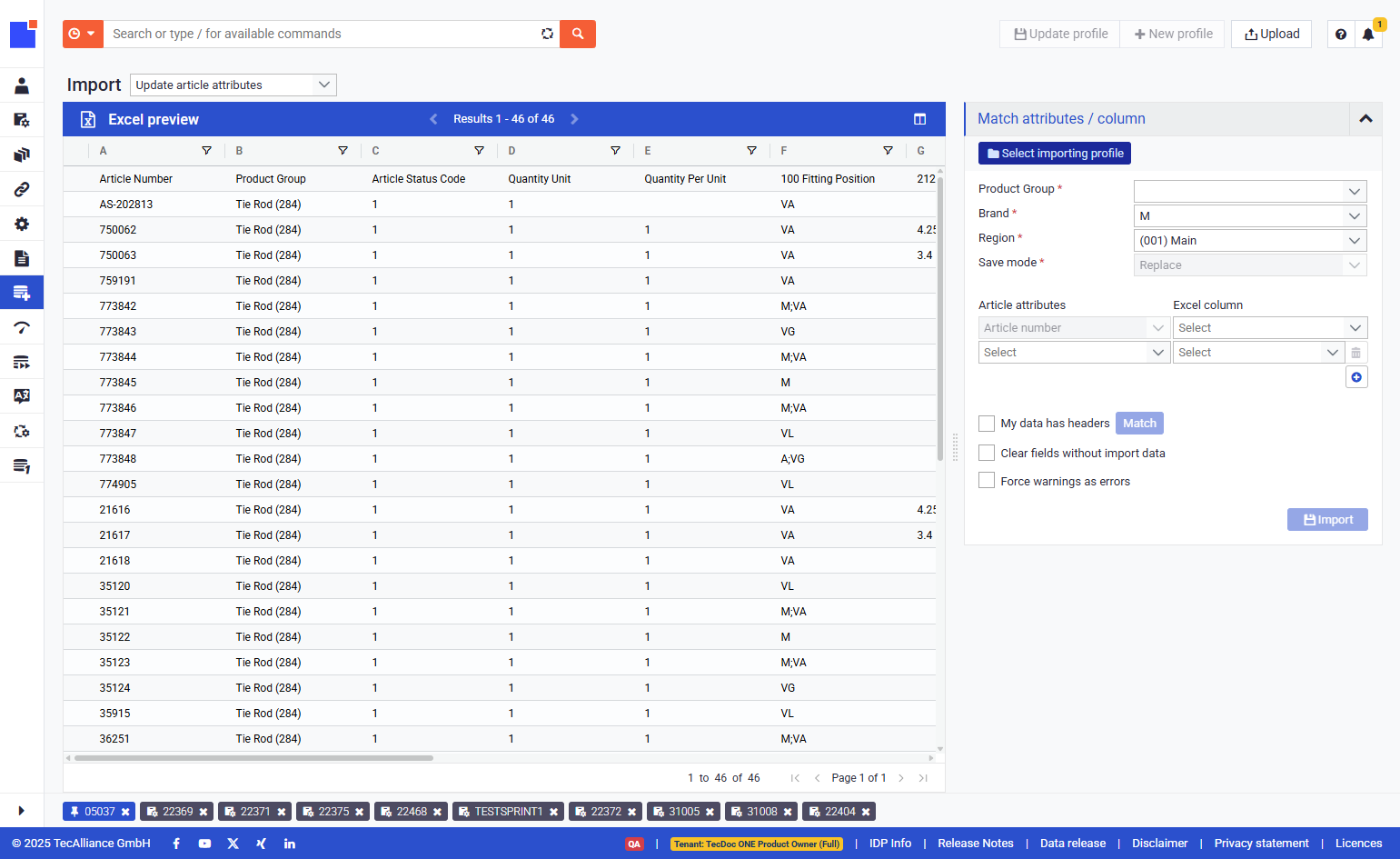 Click on Select importing profile