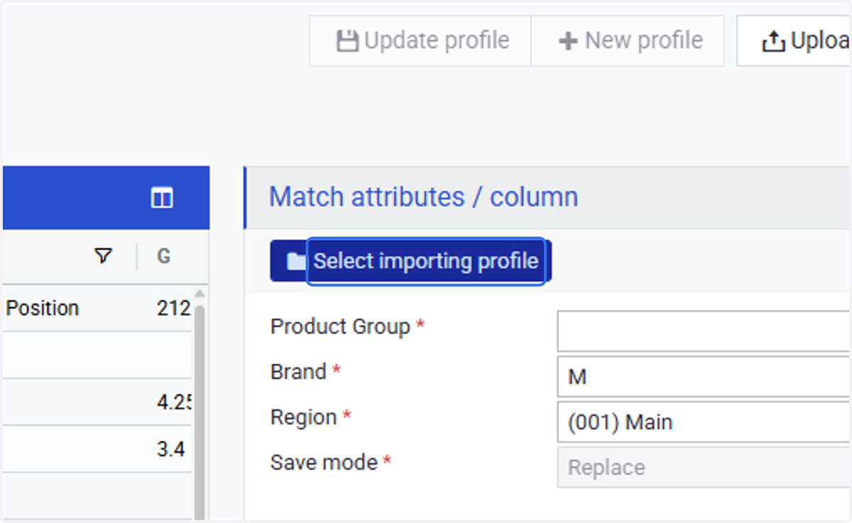 Click on Select importing profile