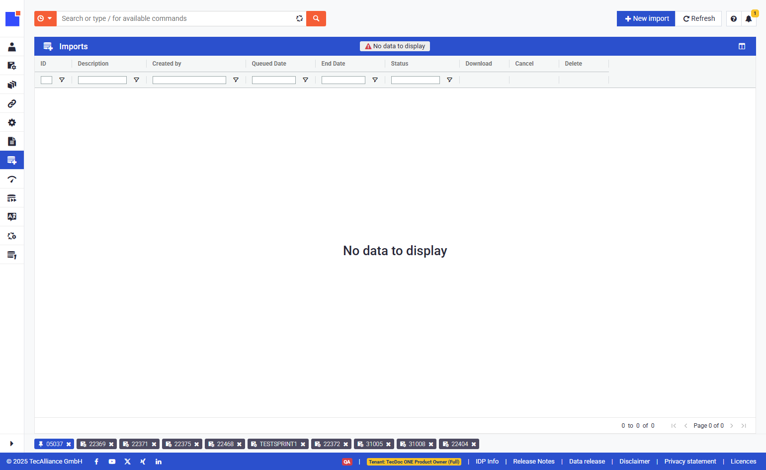 Click on New import and select again the import you wanted to carry on