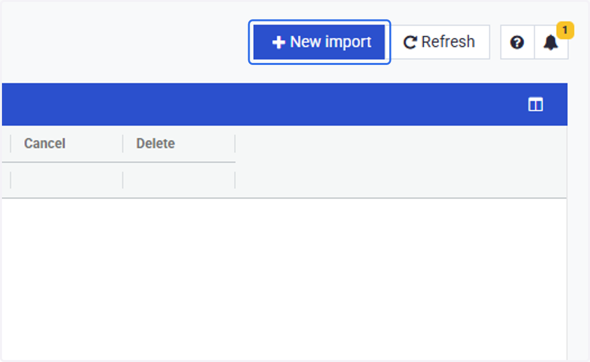 Click on New import and select again the import you wanted to carry on
