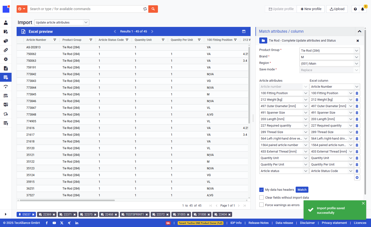 You will see the name of profile on the top of the Match attributes / column menu