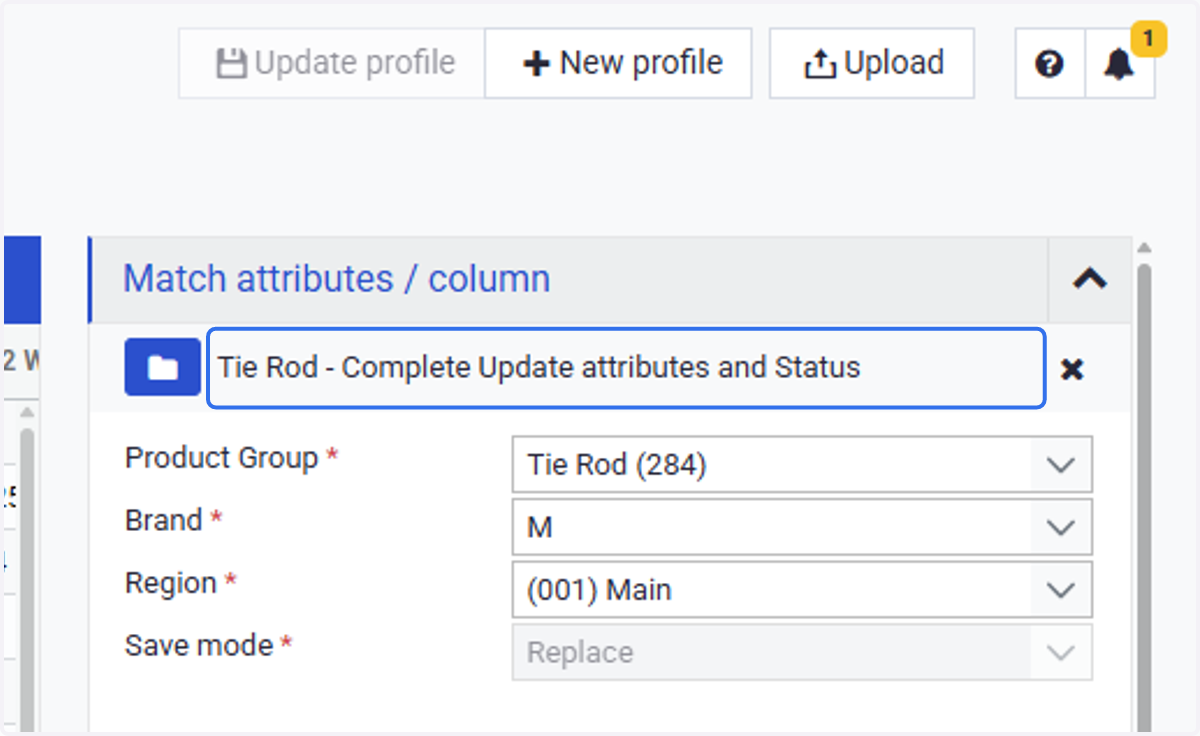 You will see the name of profile on the top of the Match attributes / column menu