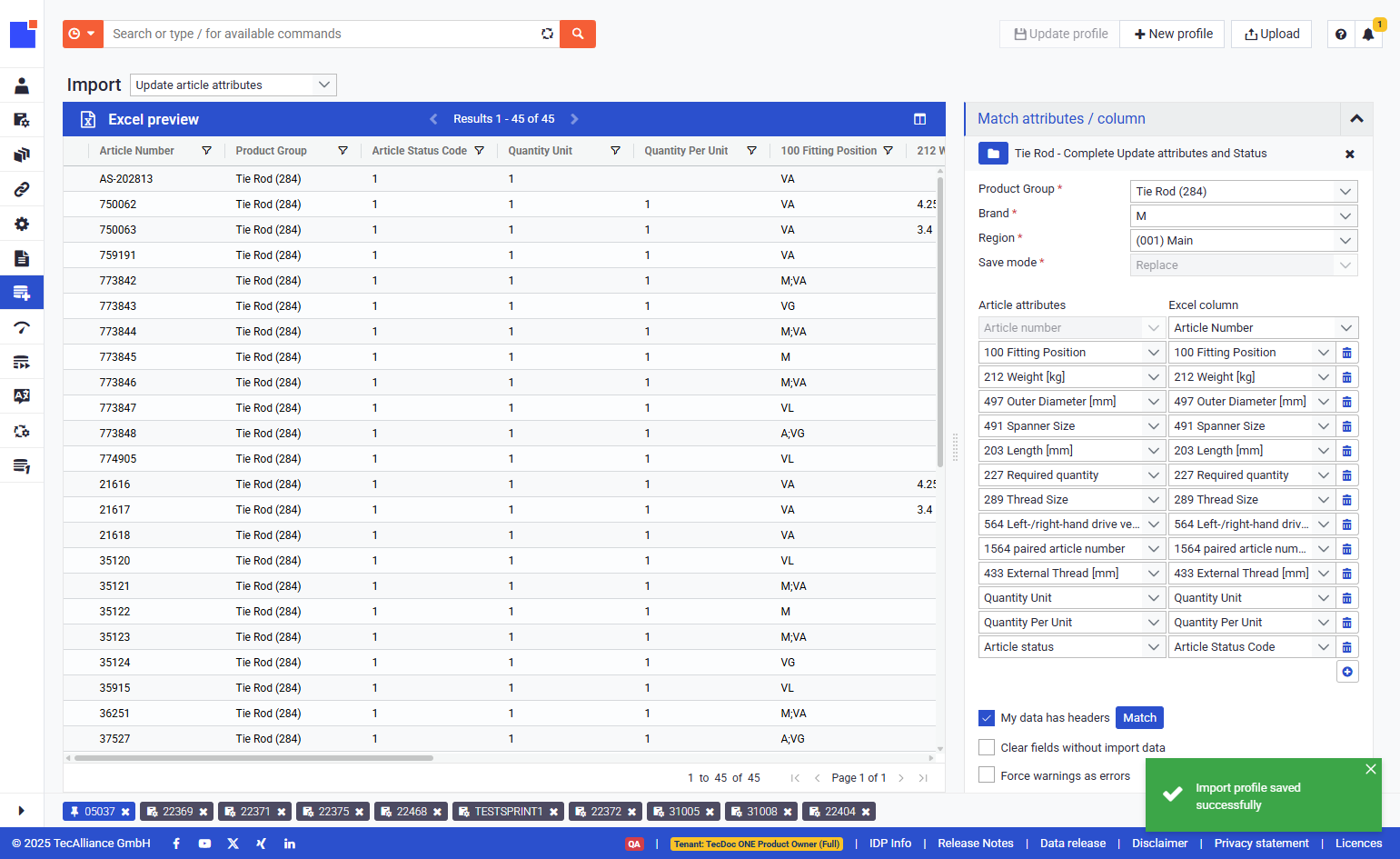 For testing purposes, we will redo the whole import process again but this time we will select our import profile