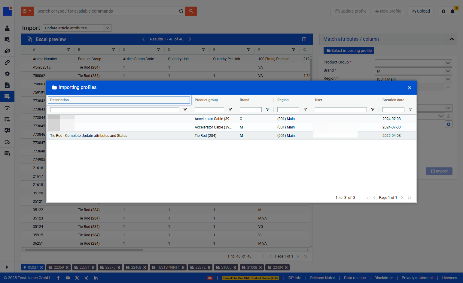 Click on Tie Rod - Complete Update attributes and Status