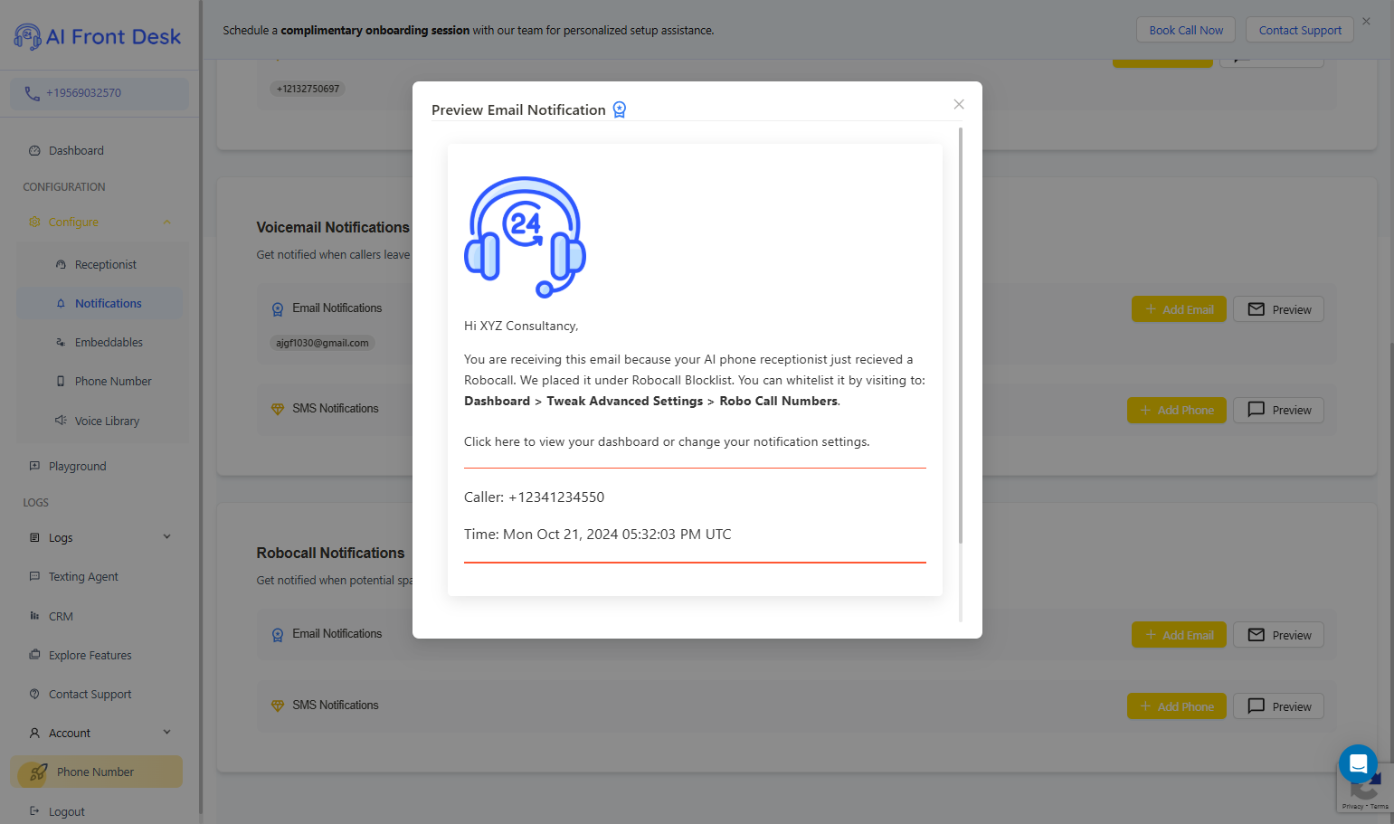 Robocall Notification | Preview Email Notification
