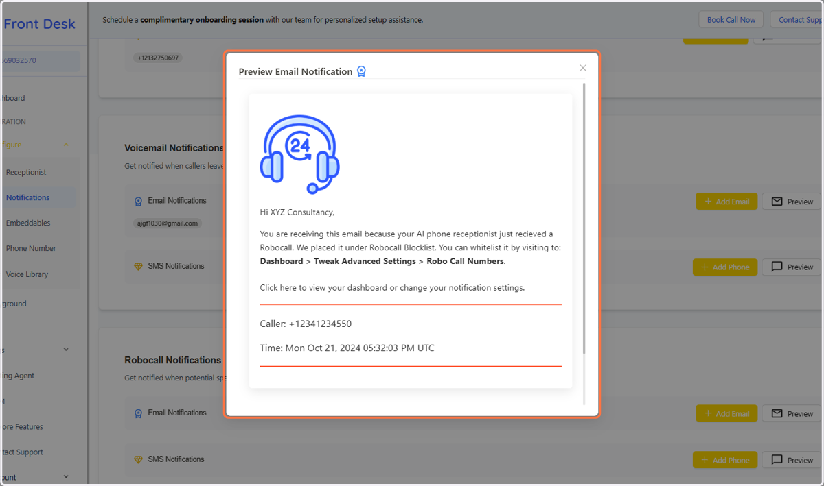 Robocall Notification | Preview Email Notification