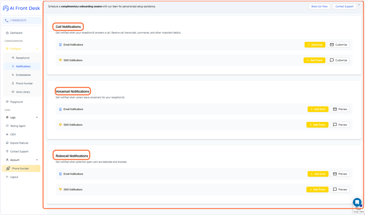 Notifications Settings Page